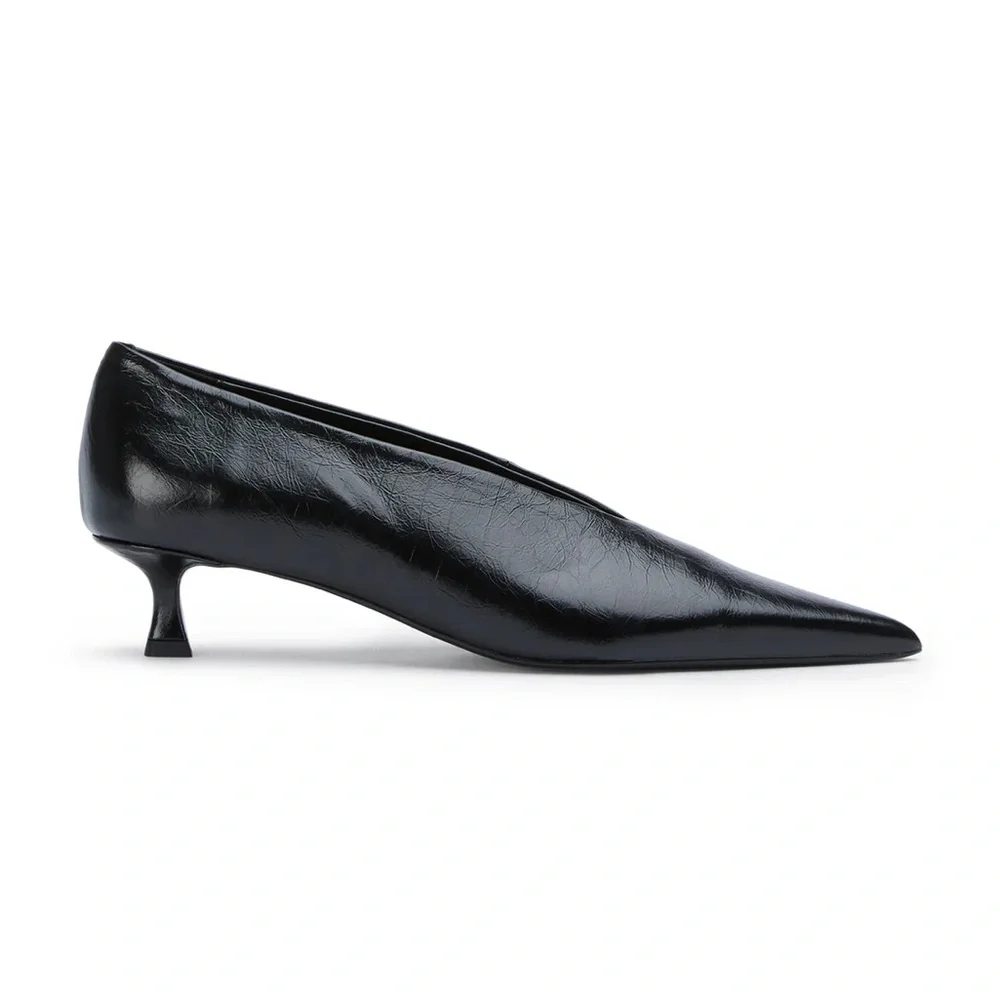 Tony Bianco Black Pointed Toe Leather Heels